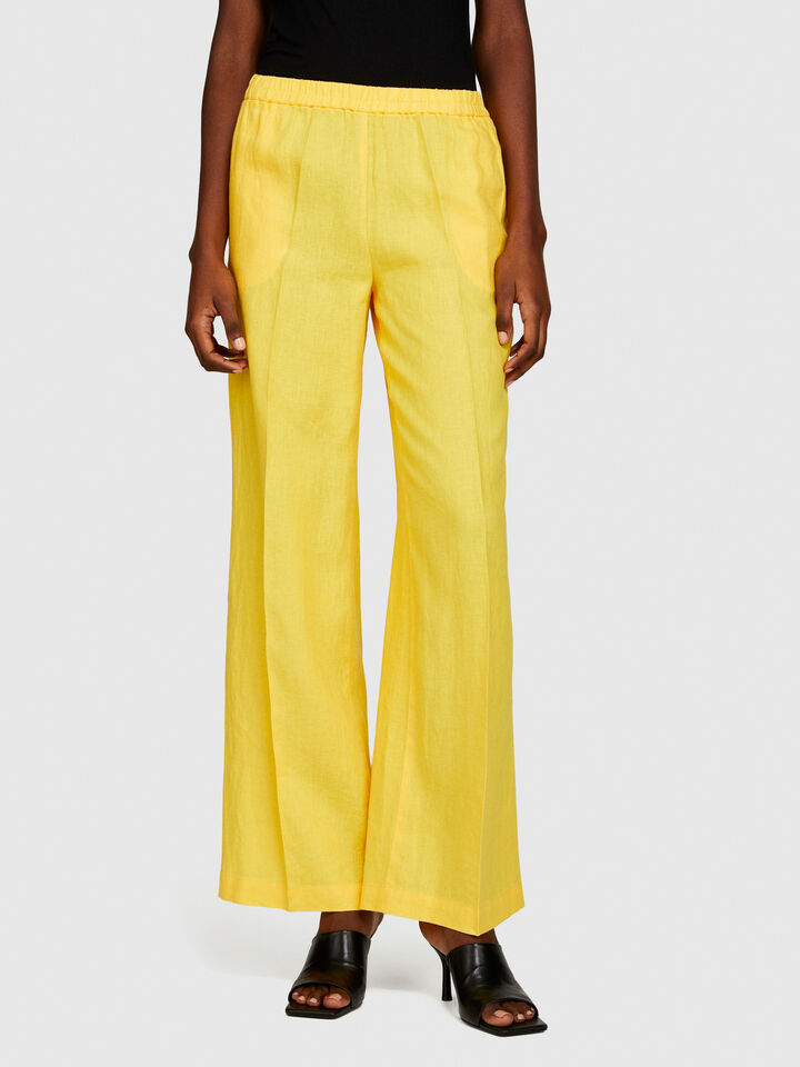 100% linen flare fit trousers - women's flared trousers - Yellow | Sisley image number 4